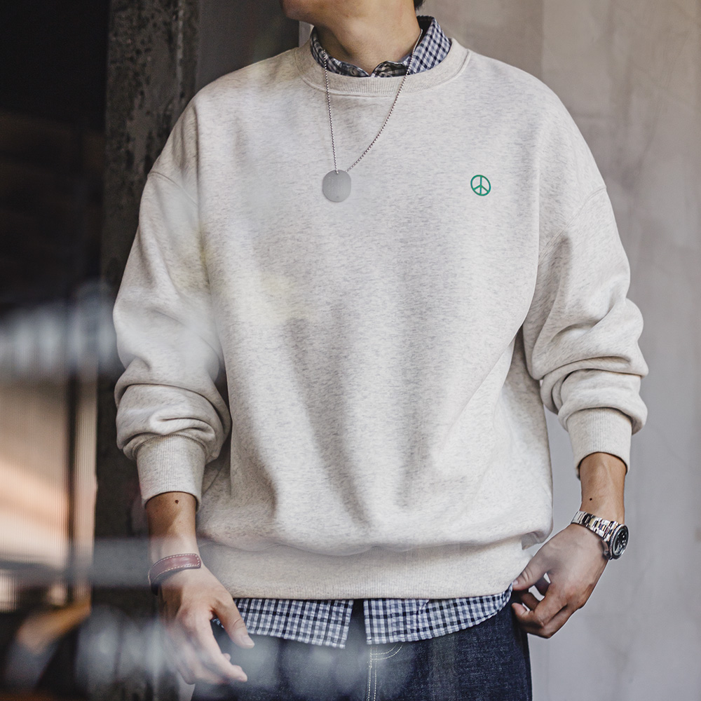 Undershirt Crew Neck - Maden Lässiges graues Rundhals-Hoodie-Sweatshirt mit Fleece-Futter,